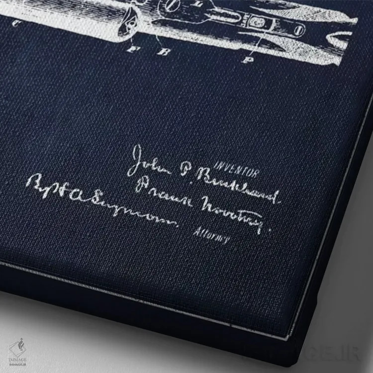 تابلو نقشهٔ ثبت اختراع اسلحه برکارد سرمهای اثر پیکسل کهنه (استودیو/نام هنری) - نمای نزدیک بافت بوم