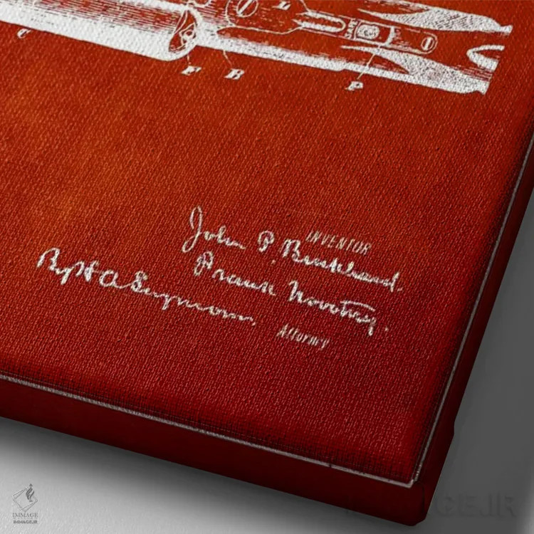 تابلو نقشهٔ ثبت اختراع اسلحه برکارد قرمز اثر پیکسل کهنه (استودیو/نام هنری) - نمای نزدیک بافت بوم