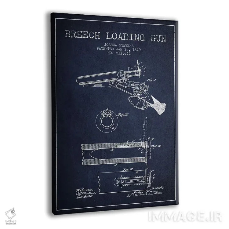 تابلو نقشهٔ ثبت اختراع اسلحه شاتگان استیونز سرمهای اثر پیکسل کهنه (استودیو/نام هنری) - نمای پرسپکتیو محصول