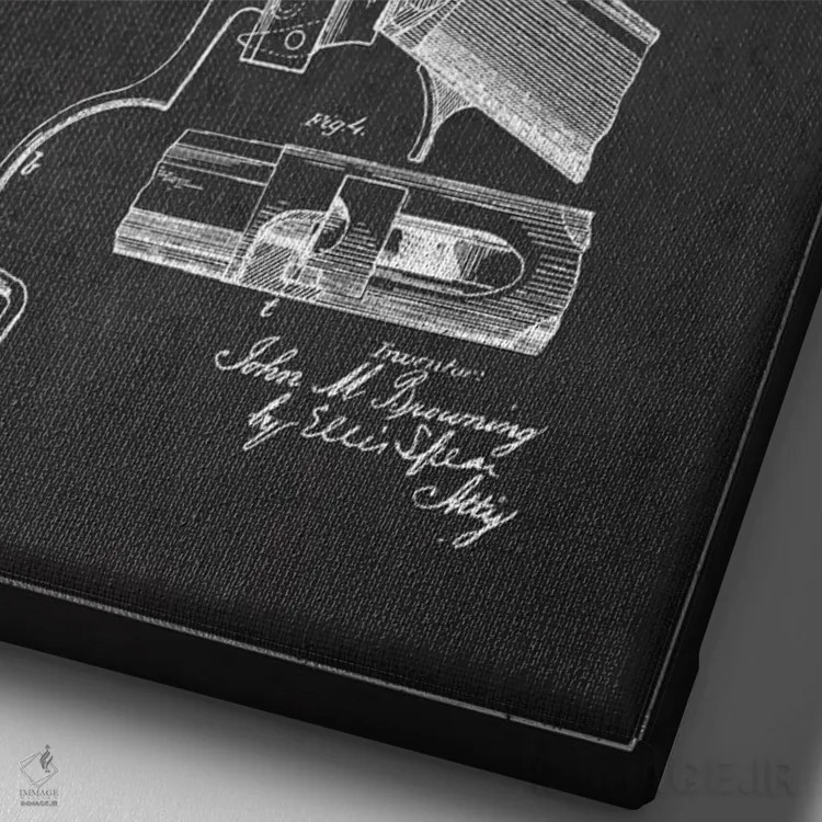 تابلو نقشهٔ ثبت اختراع تفنگ برونینگ ذغالی اثر پیکسل کهنه (استودیو/نام هنری) - نمای نزدیک بافت بوم