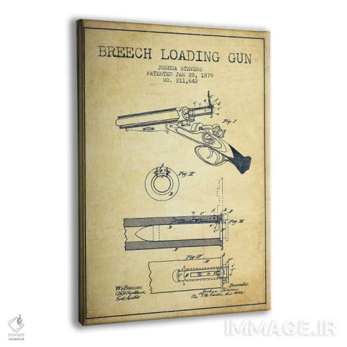 تابلو نقشهٔ ثبت اختراع اسلحه شاتگان استیونز قدیمی اثر پیکسل کهنه (استودیو/نام هنری) - نمای پرسپکتیو محصول