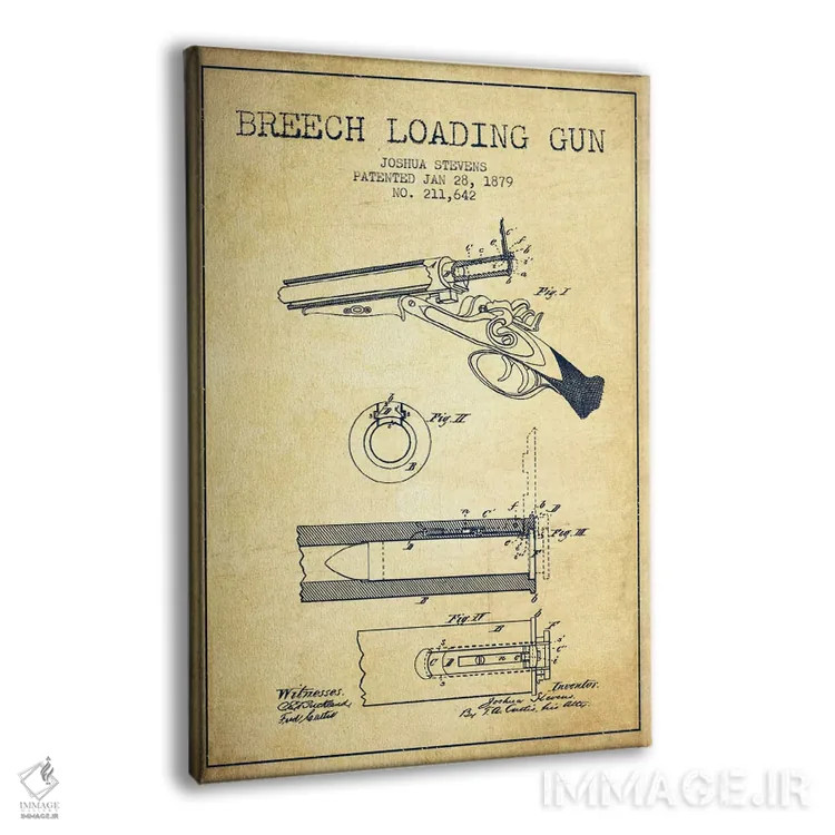 تابلو نقشهٔ ثبت اختراع اسلحه شاتگان استیونز قدیمی اثر پیکسل کهنه (استودیو/نام هنری) - نمای پرسپکتیو محصول
