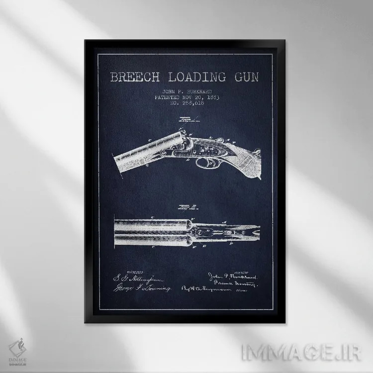 تابلو نقشهٔ ثبت اختراع اسلحه برکارد سرمهای اثر پیکسل کهنه (استودیو/نام هنری) - نمای قابدار مشکی