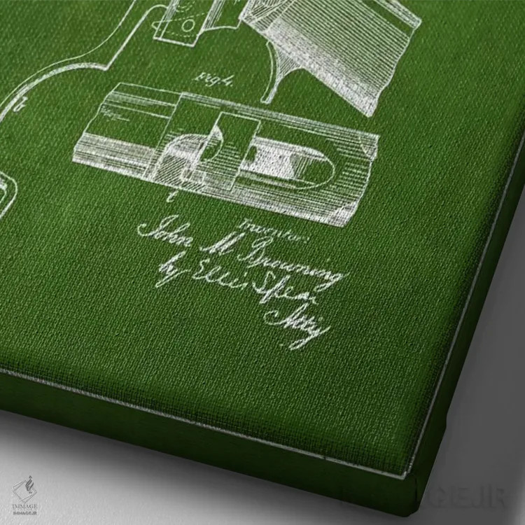 تابلو نقشهٔ ثبت اختراع تفنگ برونینگ سبز اثر پیکسل کهنه (استودیو/نام هنری) - نمای نزدیک بافت بوم