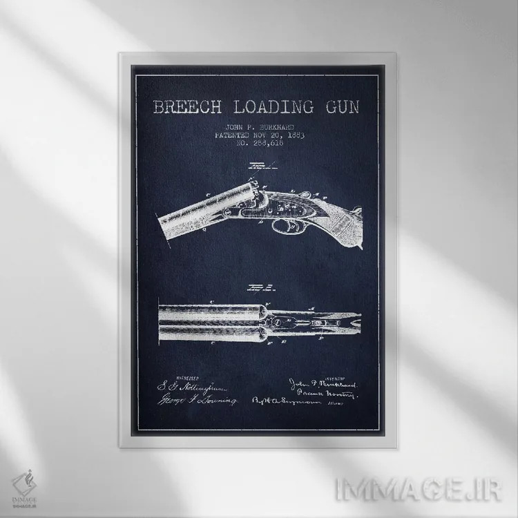 تابلو نقشهٔ ثبت اختراع اسلحه برکارد سرمهای اثر پیکسل کهنه (استودیو/نام هنری) - نمای قابدار سفید