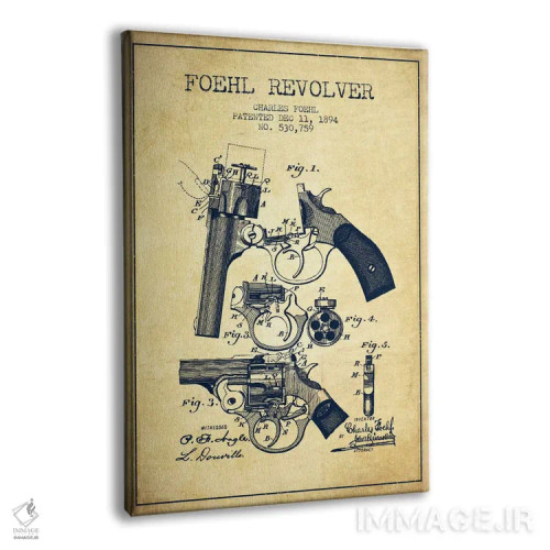تابلو نقشهٔ ثبت اختراع رولور فوهل قدیمی اثر پیکسل کهنه (استودیو/نام هنری) - نمای پرسپکتیو محصول