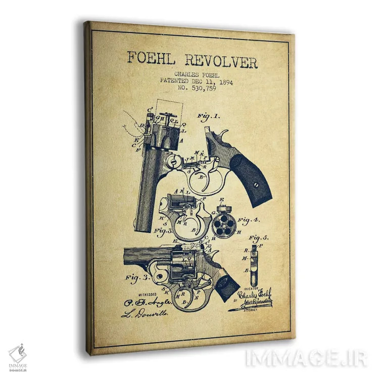تابلو نقشهٔ ثبت اختراع رولور فوهل قدیمی اثر پیکسل کهنه (استودیو/نام هنری) - نمای پرسپکتیو محصول