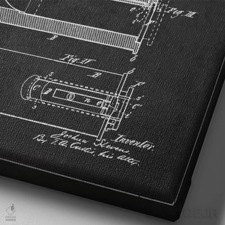 تابلو نقشهٔ ثبت اختراع اسلحه شاتگان استیونز ذغالی اثر پیکسل کهنه (استودیو/نام هنری) - نمای نزدیک بافت بوم