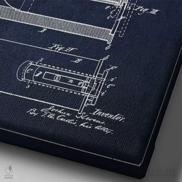 تابلو نقشهٔ ثبت اختراع اسلحه شاتگان استیونز سرمهای اثر پیکسل کهنه (استودیو/نام هنری) - نمای نزدیک بافت بوم