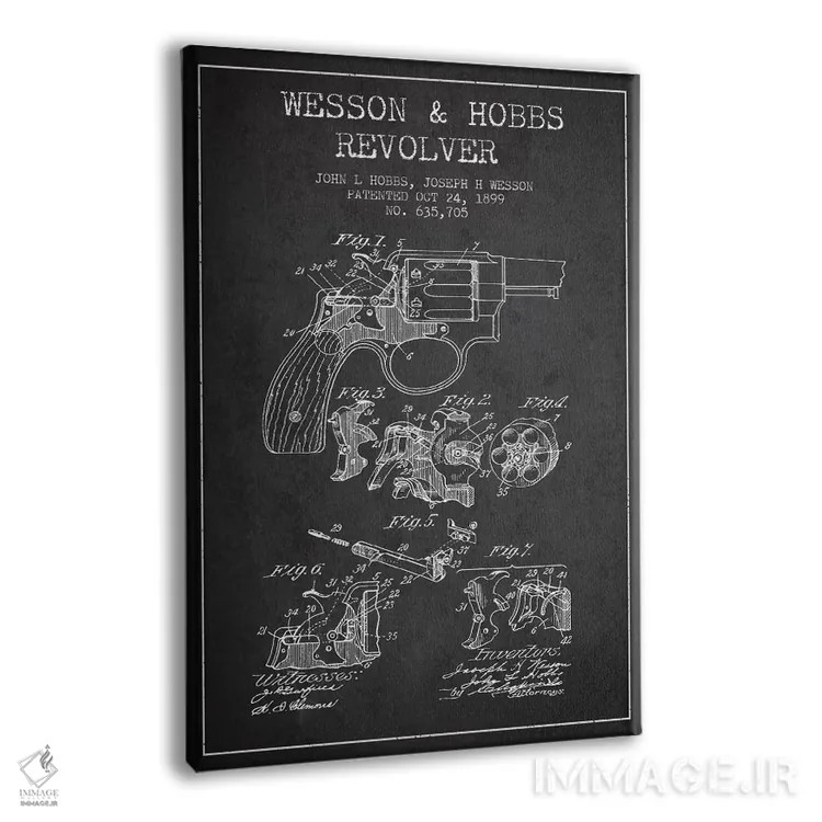 تابلو نقشهٔ ثبت اختراع رولور وسن و هابز ذغالی اثر پیکسل کهنه (استودیو/نام هنری) - نمای پرسپکتیو محصول