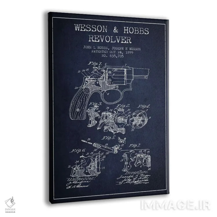 تابلو نقشهٔ ثبت اختراع رولور وسن و هابز سرمهای اثر پیکسل کهنه (استودیو/نام هنری) - نمای پرسپکتیو محصول