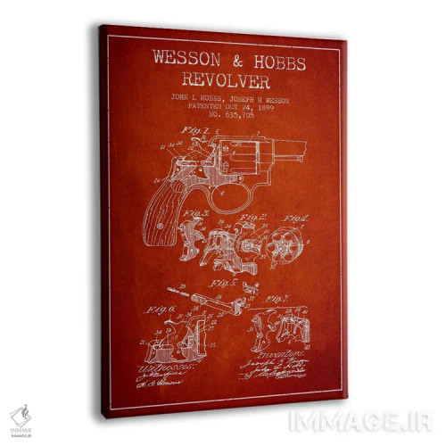 تابلو نقشهٔ ثبت اختراع رولور وسن و هابز قرمز اثر پیکسل کهنه (استودیو/نام هنری) - نمای پرسپکتیو محصول