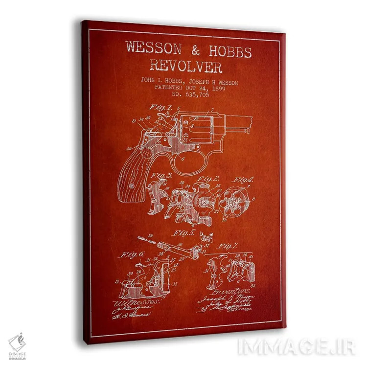 تابلو نقشهٔ ثبت اختراع رولور وسن و هابز قرمز اثر پیکسل کهنه (استودیو/نام هنری) - نمای پرسپکتیو محصول