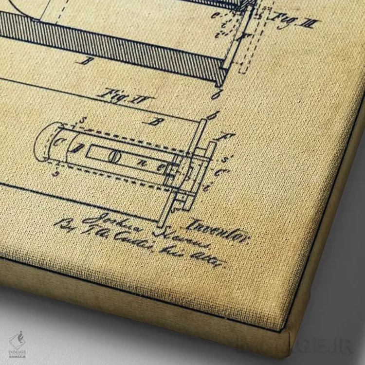 تابلو نقشهٔ ثبت اختراع اسلحه شاتگان استیونز قدیمی اثر پیکسل کهنه (استودیو/نام هنری) - نمای نزدیک بافت بوم