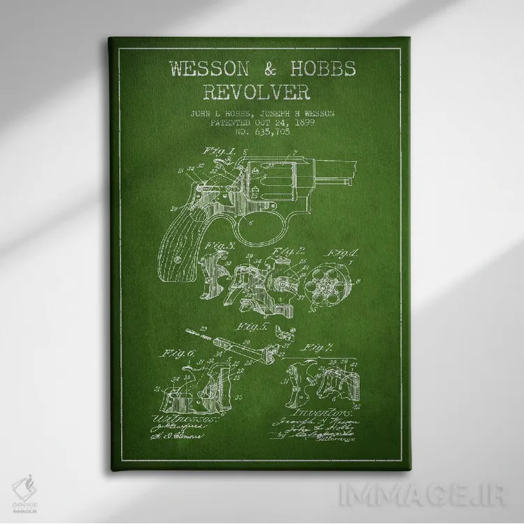 تابلو نقشهٔ ثبت اختراع رولور وسن و هابز سبز اثر پیکسل کهنه (استودیو/نام هنری) - نمای روبهرو روی دیوار