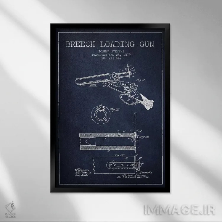 تابلو نقشهٔ ثبت اختراع اسلحه شاتگان استیونز سرمهای اثر پیکسل کهنه (استودیو/نام هنری) - نمای قابدار مشکی