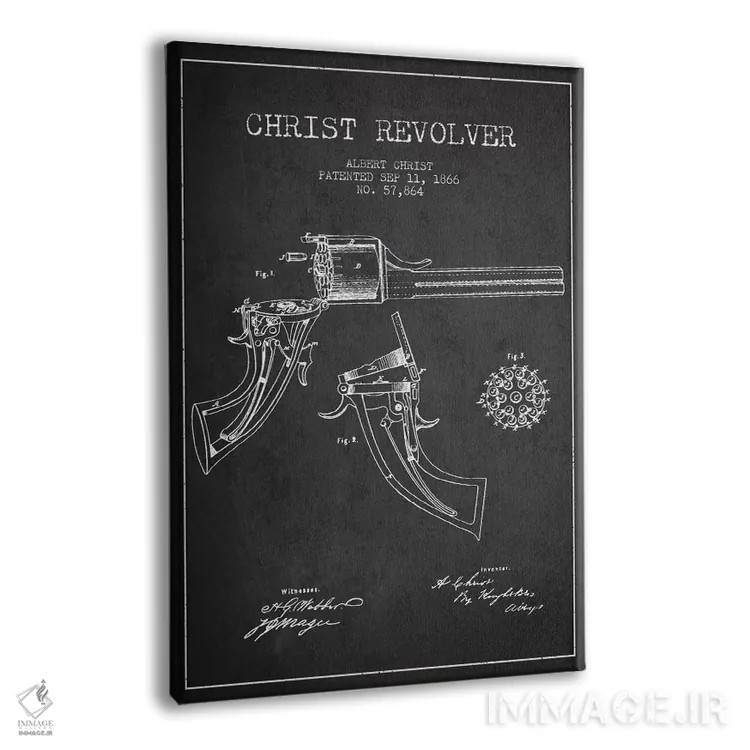 تابلو نقشهٔ ثبت اختراع رولور کریست ذغالی اثر پیکسل کهنه (استودیو/نام هنری) - نمای پرسپکتیو محصول