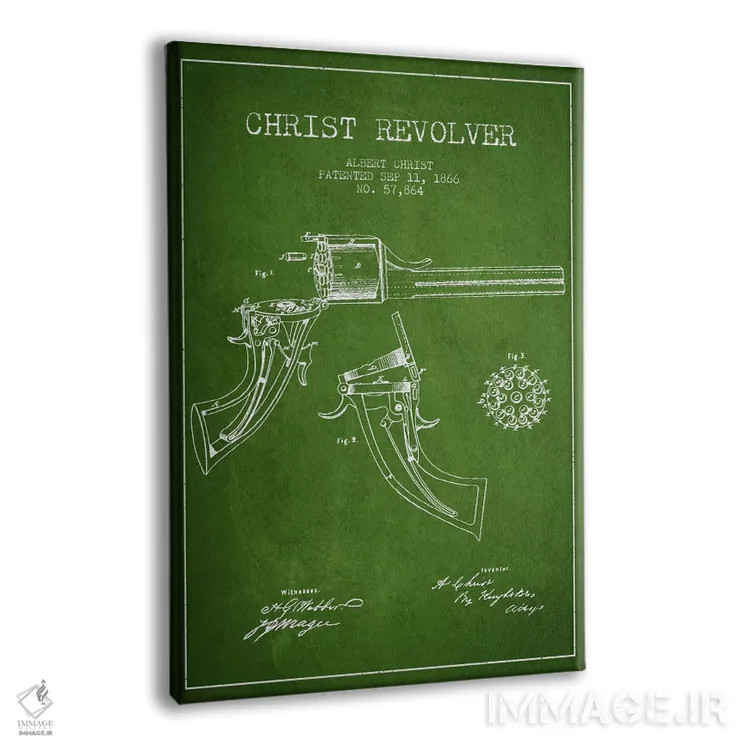 تابلو نقشهٔ ثبت اختراع رولور کریست سبز اثر پیکسل کهنه (استودیو/نام هنری) - نمای پرسپکتیو محصول