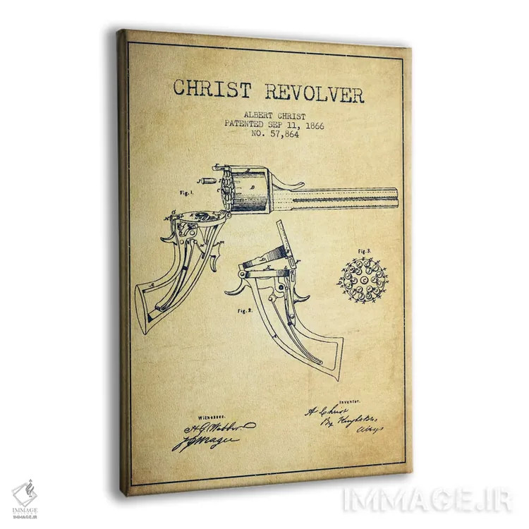 تابلو نقشهٔ ثبت اختراع رولور کریست قدیمی اثر پیکسل کهنه (استودیو/نام هنری) - نمای پرسپکتیو محصول