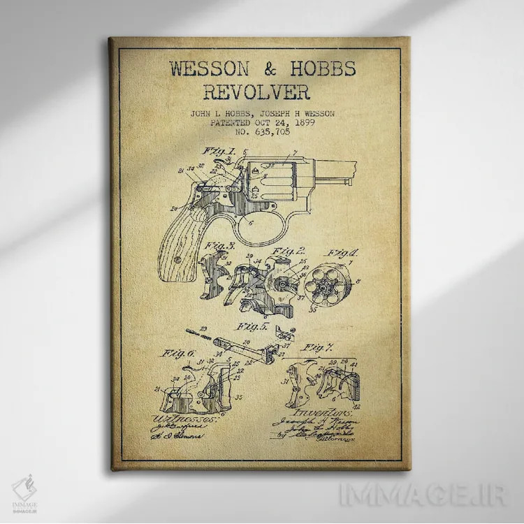 تابلو نقشهٔ ثبت اختراع رولور وسن و هابز قدیمی اثر پیکسل کهنه (استودیو/نام هنری) - نمای روبهرو روی دیوار