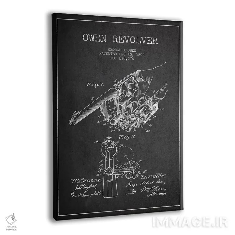 تابلو نقشهٔ ثبت اختراع رولور اوون ذغالی اثر پیکسل کهنه (استودیو/نام هنری) - نمای پرسپکتیو محصول