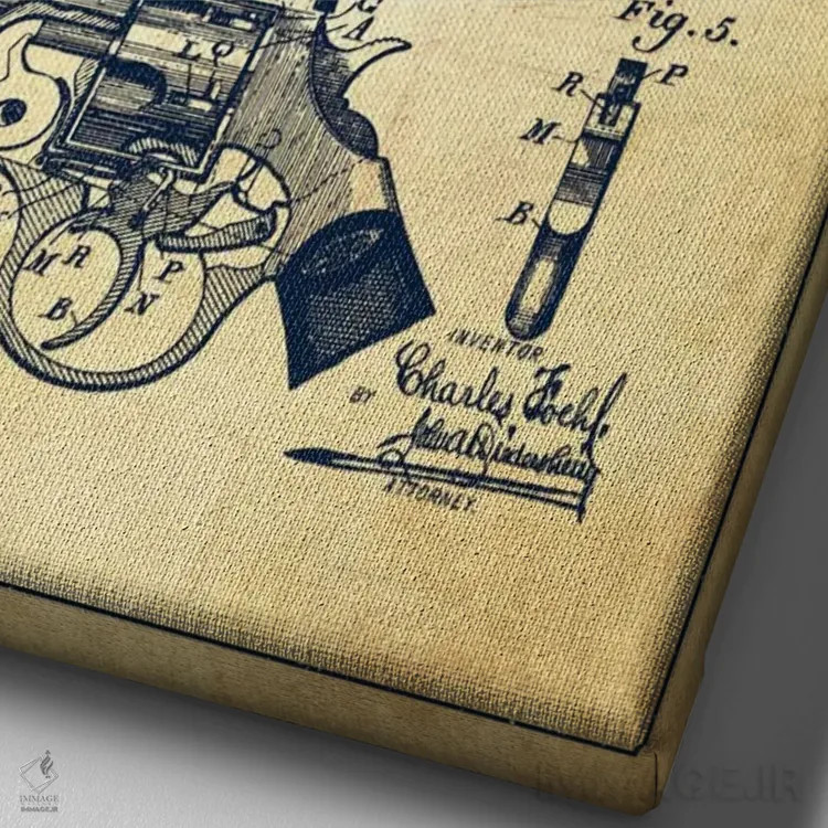 تابلو نقشهٔ ثبت اختراع رولور فوهل قدیمی اثر پیکسل کهنه (استودیو/نام هنری) - نمای نزدیک بافت بوم