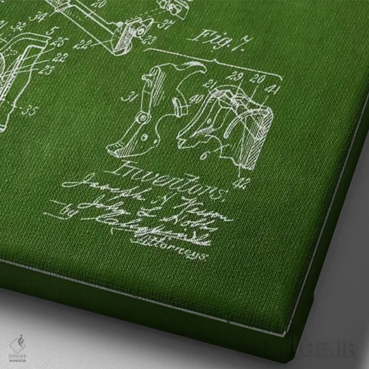 تابلو نقشهٔ ثبت اختراع رولور وسن و هابز سبز اثر پیکسل کهنه (استودیو/نام هنری) - نمای نزدیک بافت بوم