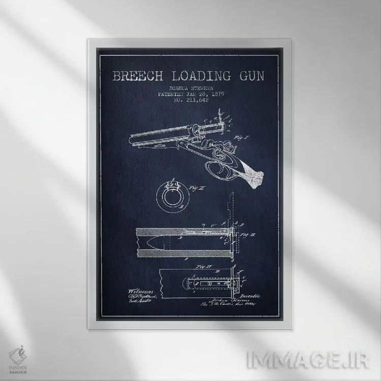 تابلو نقشهٔ ثبت اختراع اسلحه شاتگان استیونز سرمهای اثر پیکسل کهنه (استودیو/نام هنری) - نمای قابدار سفید