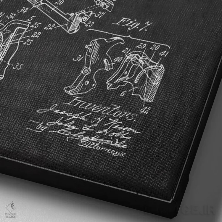 تابلو نقشهٔ ثبت اختراع رولور وسن و هابز ذغالی اثر پیکسل کهنه (استودیو/نام هنری) - نمای نزدیک بافت بوم