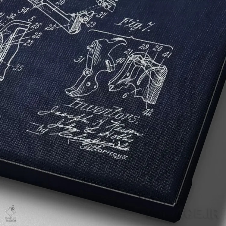 تابلو نقشهٔ ثبت اختراع رولور وسن و هابز سرمهای اثر پیکسل کهنه (استودیو/نام هنری) - نمای نزدیک بافت بوم