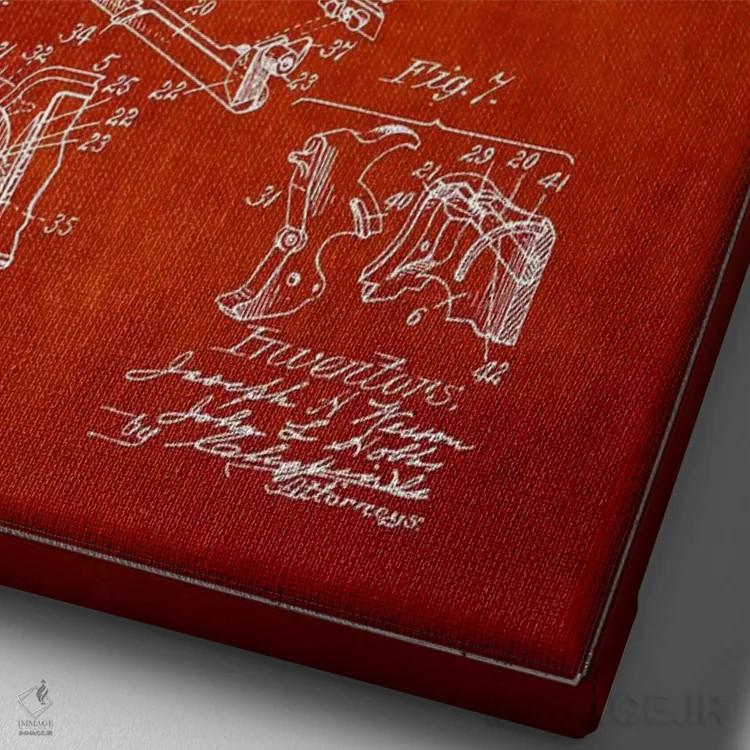 تابلو نقشهٔ ثبت اختراع رولور وسن و هابز قرمز اثر پیکسل کهنه (استودیو/نام هنری) - نمای نزدیک بافت بوم