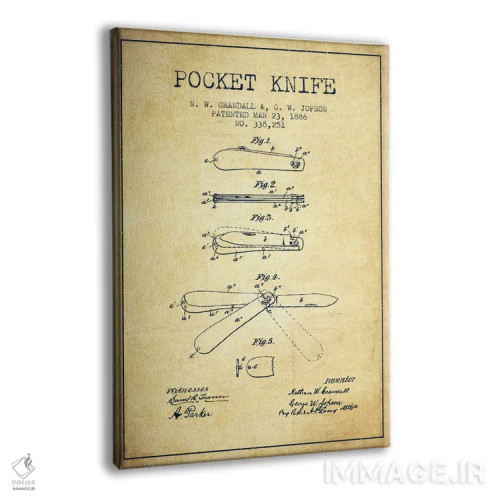 تابلو نقشهٔ ثبت اختراع چاقوی جیبی قدیمی اثر پیکسل کهنه (استودیو/نام هنری) - نمای پرسپکتیو محصول
