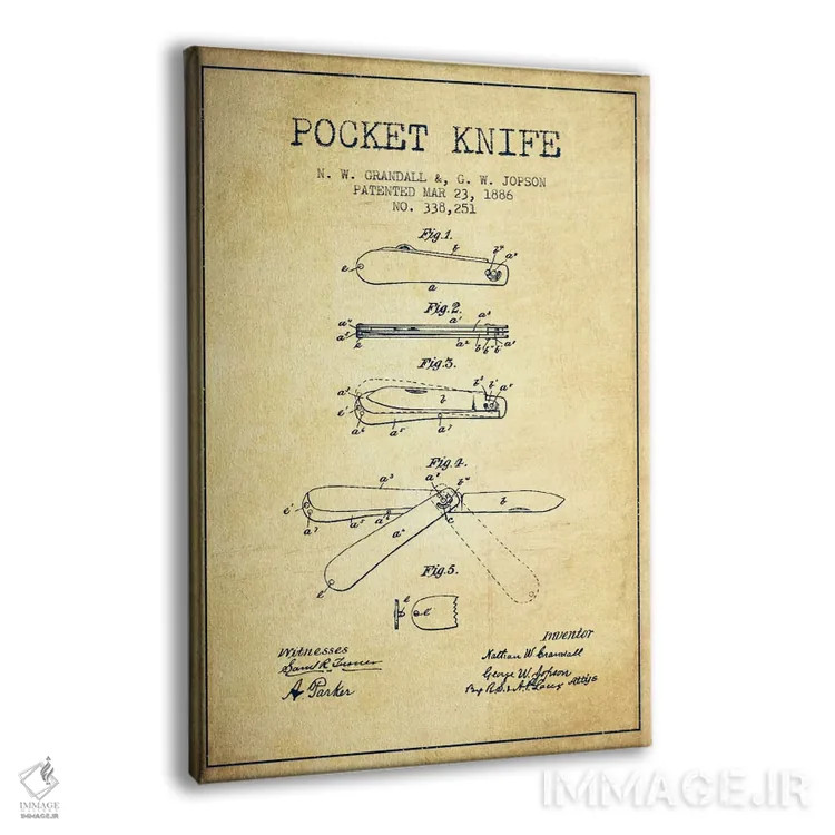 تابلو نقشهٔ ثبت اختراع چاقوی جیبی قدیمی اثر پیکسل کهنه (استودیو/نام هنری) - نمای پرسپکتیو محصول