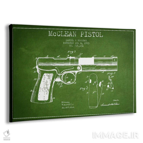 تابلو نقشهٔ ثبت اختراع تپانچه مککلین سبز اثر پیکسل کهنه (استودیو/نام هنری) - نمای پرسپکتیو محصول