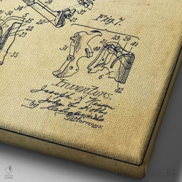 تابلو نقشهٔ ثبت اختراع رولور وسن و هابز قدیمی اثر پیکسل کهنه (استودیو/نام هنری) - نمای نزدیک بافت بوم