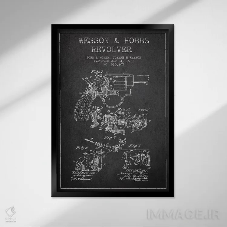 تابلو نقشهٔ ثبت اختراع رولور وسن و هابز ذغالی اثر پیکسل کهنه (استودیو/نام هنری) - نمای قابدار مشکی