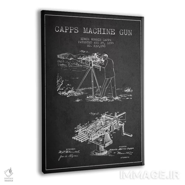 تابلو نقشهٔ ثبت اختراع اسلحه کاپس ام ذغالی اثر پیکسل کهنه (استودیو/نام هنری) - نمای پرسپکتیو محصول
