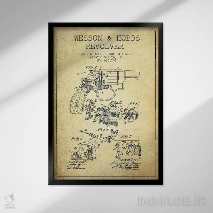 تابلو نقشهٔ ثبت اختراع رولور وسن و هابز قدیمی اثر پیکسل کهنه (استودیو/نام هنری) - نمای قابدار مشکی