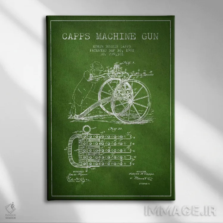 تابلو نقشهٔ ثبت اختراع مسلسل کاپس سبز اثر پیکسل کهنه (استودیو/نام هنری) - نمای روبهرو روی دیوار