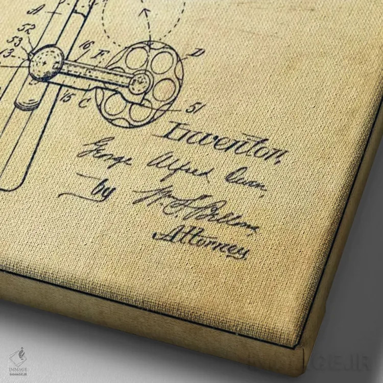 تابلو نقشهٔ ثبت اختراع رولور اوون قدیمی اثر پیکسل کهنه (استودیو/نام هنری) - نمای نزدیک بافت بوم