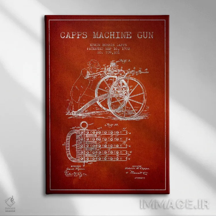 تابلو نقشهٔ ثبت اختراع مسلسل کاپس قرمز اثر پیکسل کهنه (استودیو/نام هنری) - نمای روبهرو روی دیوار