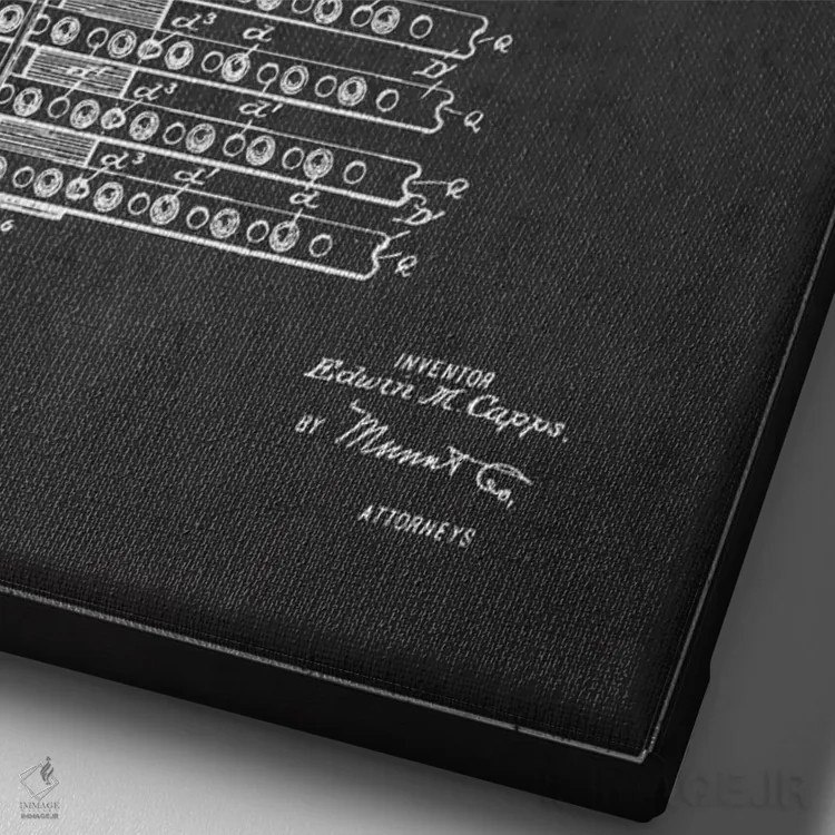 تابلو نقشهٔ ثبت اختراع اسلحه کاپس چا ذغالی اثر پیکسل کهنه (استودیو/نام هنری) - نمای نزدیک بافت بوم