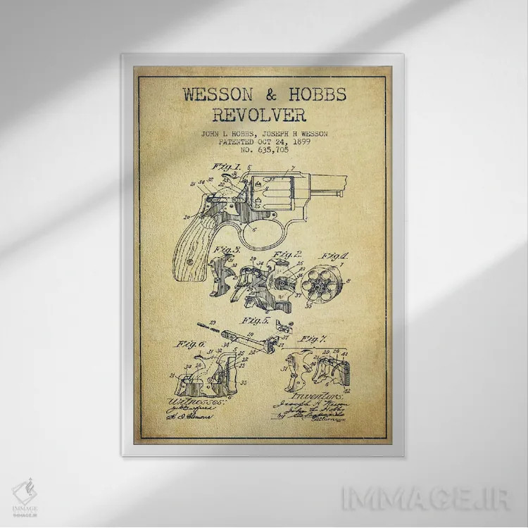 تابلو نقشهٔ ثبت اختراع رولور وسن و هابز قدیمی اثر پیکسل کهنه (استودیو/نام هنری) - نمای قابدار سفید