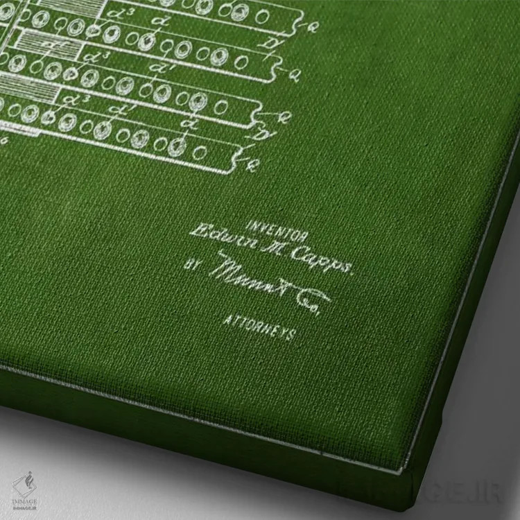 تابلو نقشهٔ ثبت اختراع مسلسل کاپس سبز اثر پیکسل کهنه (استودیو/نام هنری) - نمای نزدیک بافت بوم