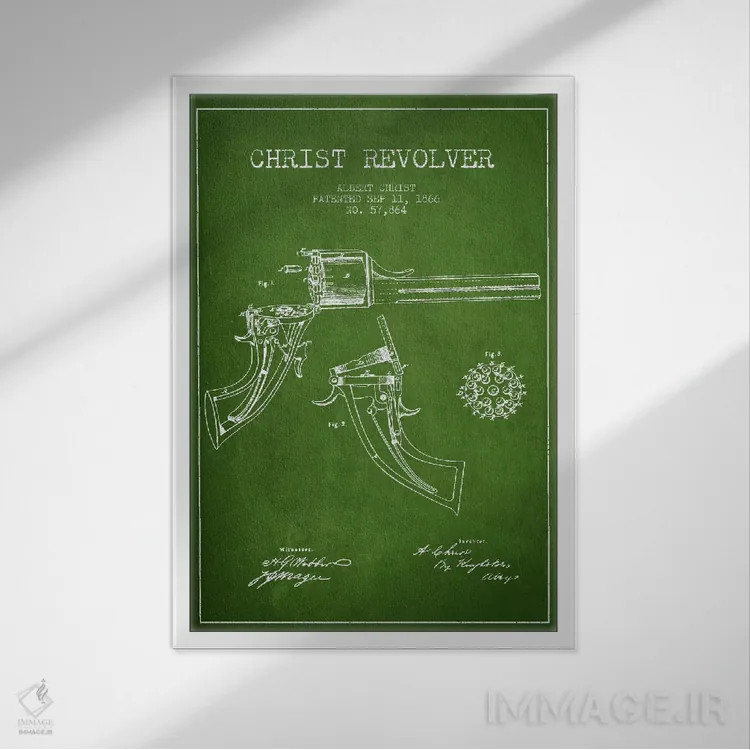 تابلو نقشهٔ ثبت اختراع رولور کریست سبز اثر پیکسل کهنه (استودیو/نام هنری) - نمای قابدار سفید