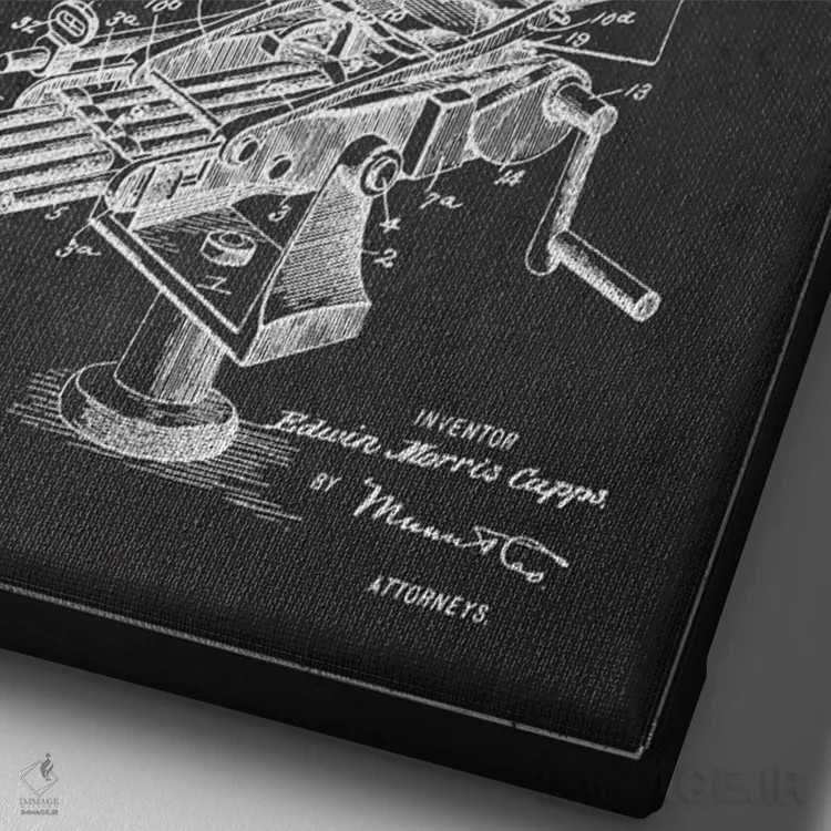 تابلو نقشهٔ ثبت اختراع اسلحه کاپس ام ذغالی اثر پیکسل کهنه (استودیو/نام هنری) - نمای نزدیک بافت بوم