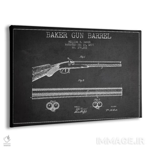 تابلو نقشهٔ ثبت اختراع بشکهٔ بیکر ذغالی اثر پیکسل کهنه (استودیو/نام هنری) - نمای پرسپکتیو محصول