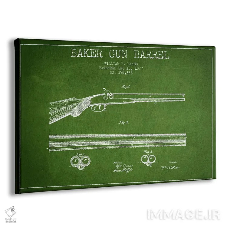 تابلو نقشهٔ ثبت اختراع بشکهٔ بیکر سبز اثر پیکسل کهنه (استودیو/نام هنری) - نمای پرسپکتیو محصول