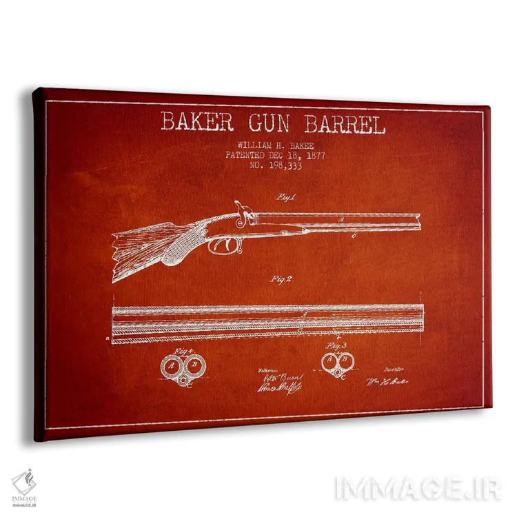 تابلو نقشهٔ ثبت اختراع بشکهٔ بیکر قرمز اثر پیکسل کهنه (استودیو/نام هنری) - نمای پرسپکتیو محصول