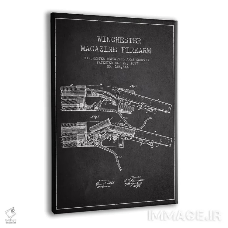 تابلو نقشهٔ ثبت اختراع تفنگ وینچستر ذغالی اثر پیکسل کهنه (استودیو/نام هنری) - نمای پرسپکتیو محصول